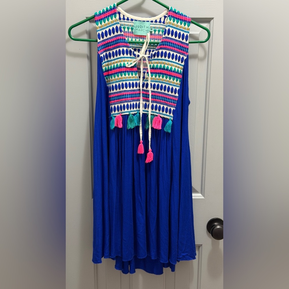 Judith March Boutique Royal Blue Embroidered Tassel Spring/Summer Dress Medium